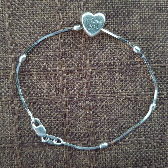 I LOVE YOU Vintage 925 Sterling Silver Heart Charm Bracelet - Picture 1 of 12
